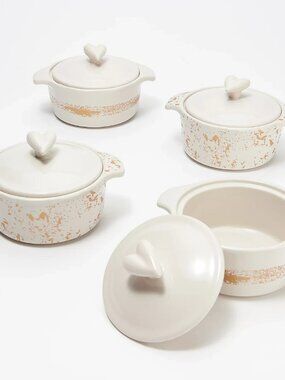 Ayesha Curry 4-Piece 10-oz Mini Casseroles with Gold Detail